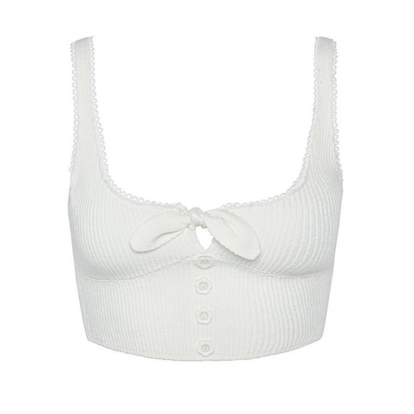 For Love And Lemons Pointelle Tank Top White Small - Picture 2 of 4